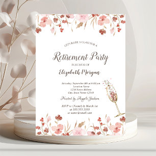 Watercolor Meadow Champagne Glass Retirement Invitation