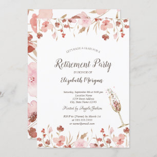 Watercolor Meadow Champagne Glass Retirement  Invitation
