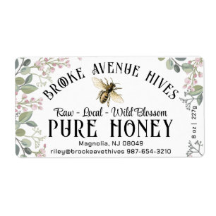 Watercolor Meadow Flowers and Honeybee Honey Label