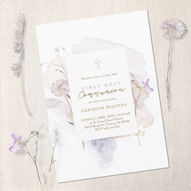 watercolor meadow flowers First Holy Communion Invitation (Creator Uploaded)