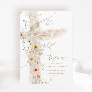 watercolor meadow flowers Holy Cross Baptism Invitation