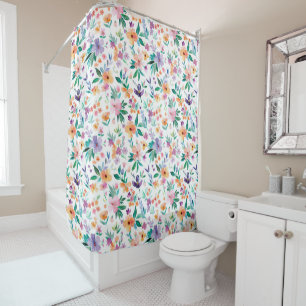 Watercolor Meadow Flowers Pattern Shower Curtain