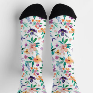 Watercolor Meadow Flowers Pattern Socks