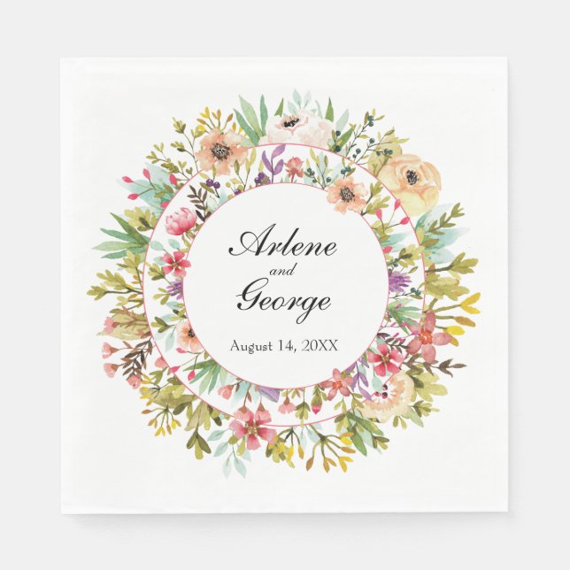 Watercolor Meadow Flowers Wedding Napkin (Front)
