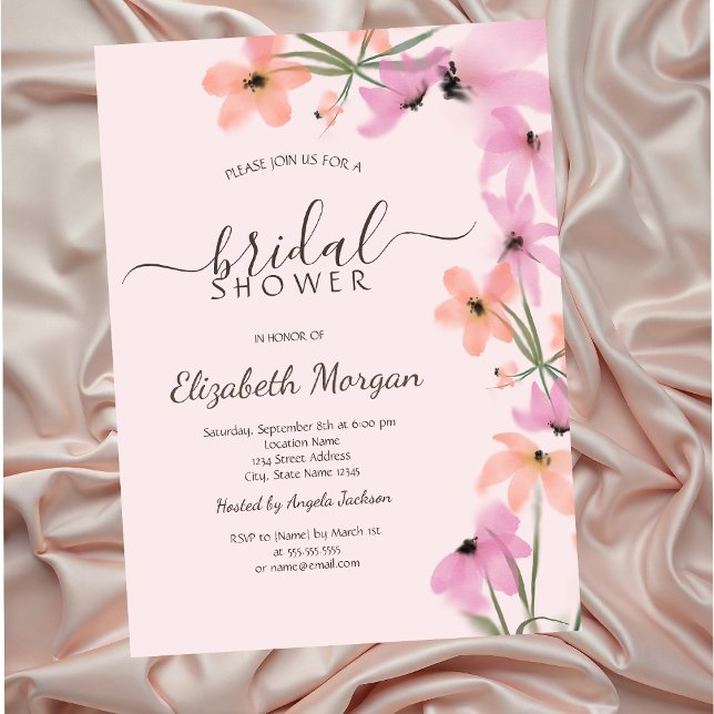 Watercolor Meadow Pink Boho Flowers Invitation (Creator Uploaded)