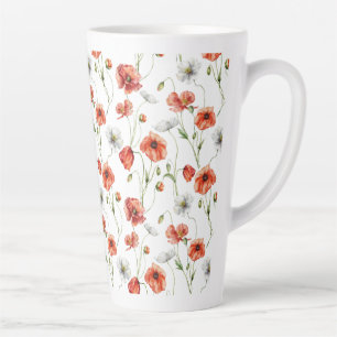 Watercolor Meadow Poppies And White Wildflowers Latte Mug