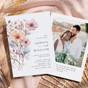 Watercolor Meadow Wildflower Bohemian Wedding Invitation