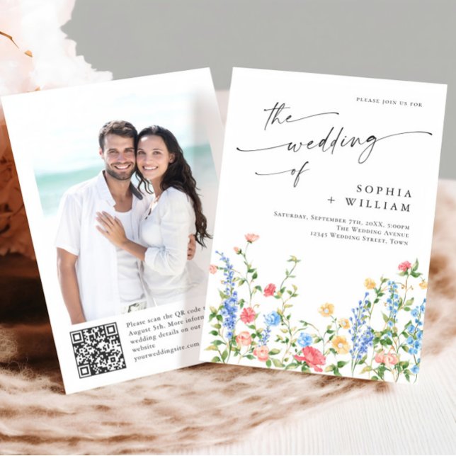 Watercolor Meadow Wildflower Bohemian Wedding Invitation (Creator Uploaded)