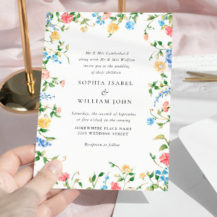 Watercolor Meadow Wildflower Bohemian Wedding Invitation