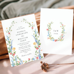 Watercolor Meadow Wildflower Bohemian Wedding Invitation