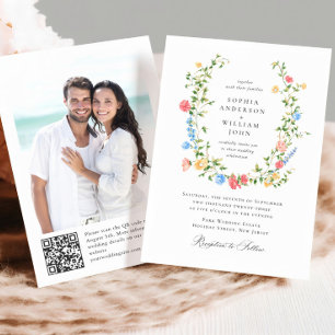 Watercolor Meadow Wildflower Bohemian Wedding Invitation