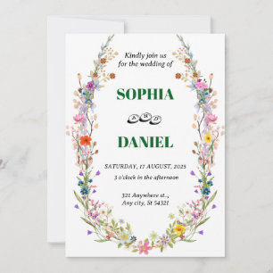 Watercolor Meadow Wildflower Bohemian Wedding Invitation