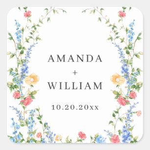 Watercolor Meadow Wildflower Bohemian Wedding Square Sticker