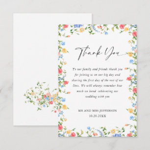 Watercolor Meadow Wildflower Bohemian Wedding Thank You Card