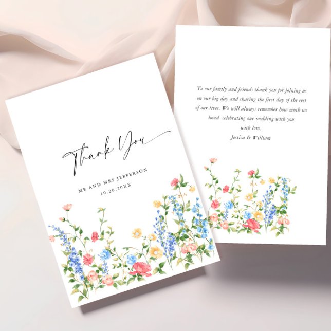 Watercolor Meadow Wildflower Bohemian Wedding Thank You Card (Creator Uploaded)