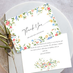 Watercolor Meadow Wildflower Bohemian Wedding Thank You Card