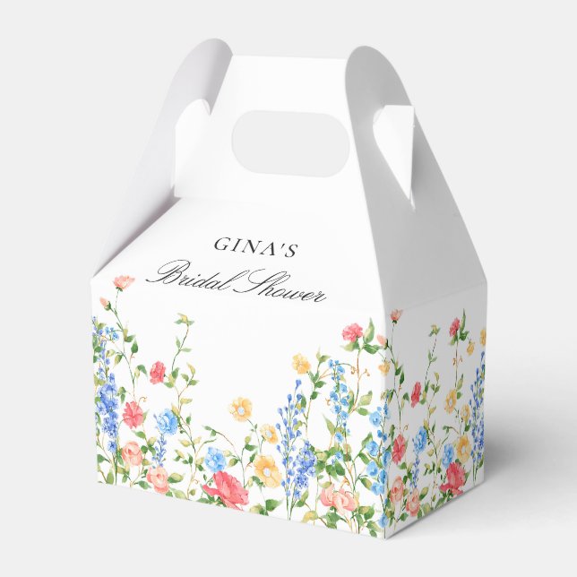 Watercolor Meadow Wildflower Boho Bridal Shower Favour Box (Front Side)