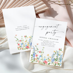 Watercolor Meadow Wildflower Boho Engagement Party Invitation
