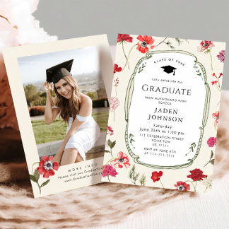 Watercolor Meadow Wildflower Boho Graduation Party Invitation
