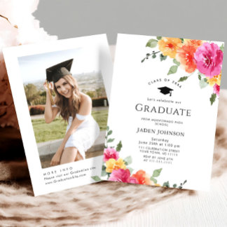 Watercolor Meadow Wildflower Boho Graduation Party Invitation