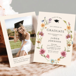 Watercolor Meadow Wildflower Boho Graduation Party Invitation