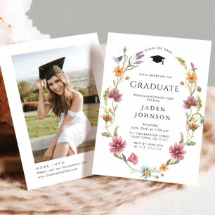 Watercolor Meadow Wildflower Boho Graduation Party Invitation