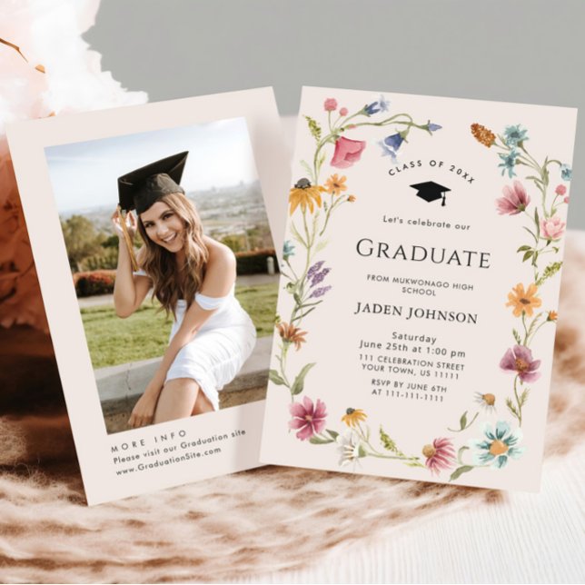Watercolor Meadow Wildflower Boho Graduation Party Invitation (Creator Uploaded)