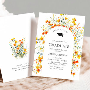 Watercolor Meadow Wildflower Boho Graduation Party Invitation