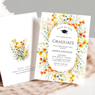 Watercolor Meadow Wildflower Boho Graduation Party Invitation