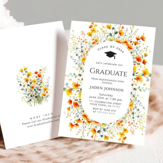 Watercolor Meadow Wildflower Boho Graduation Party Invitation (Creator Uploaded)