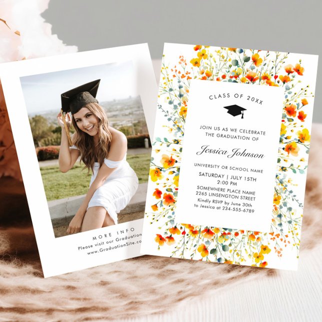 Watercolor Meadow Wildflower Boho Graduation Party Invitation (Creator Uploaded)