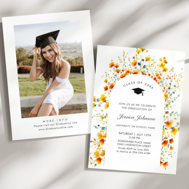 Watercolor Meadow Wildflower Boho Graduation Party Invitation (Creator Uploaded)