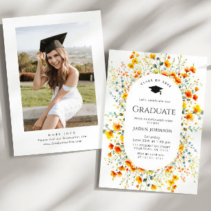 Watercolor Meadow Wildflower Boho Graduation Party Invitation