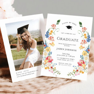 Watercolor Meadow Wildflower Boho Graduation Party Invitation