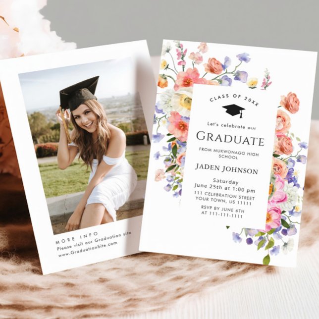 Watercolor Meadow Wildflower Boho Graduation Party Invitation (Creator Uploaded)
