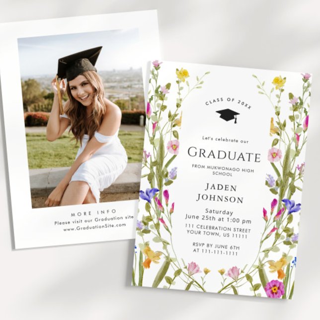 Watercolor Meadow Wildflower Boho Graduation Party Invitation (Creator Uploaded)