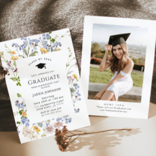 Watercolor Meadow Wildflower Boho Graduation Party Invitation