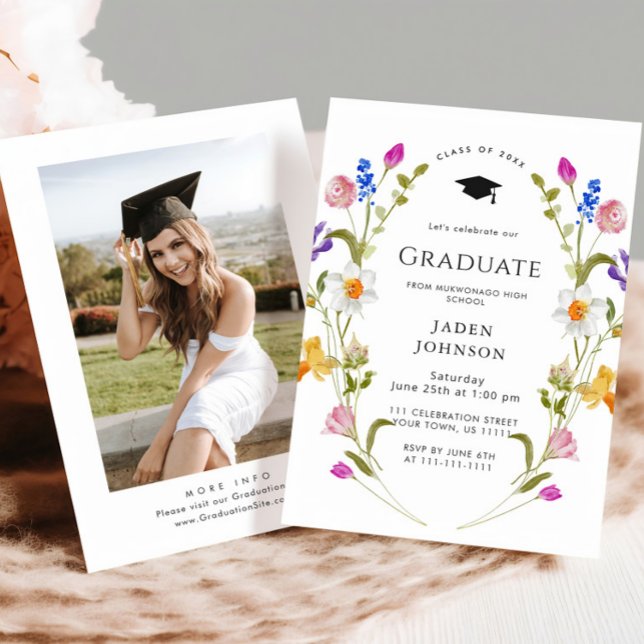 Watercolor Meadow Wildflower Boho Graduation Party Invitation (Creator Uploaded)