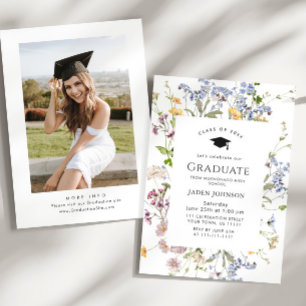 Watercolor Meadow Wildflower Boho Graduation Party Invitation
