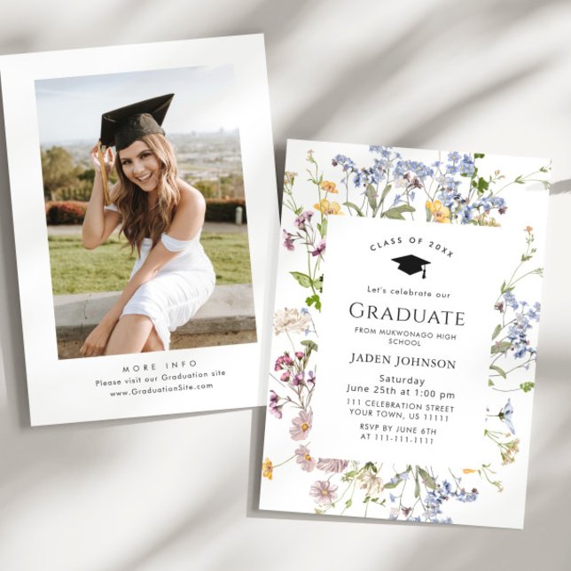 Watercolor Meadow Wildflower Boho Graduation Party Invitation (Creator Uploaded)