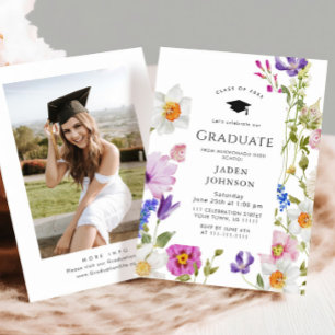 Watercolor Meadow Wildflower Boho Graduation Party Invitation