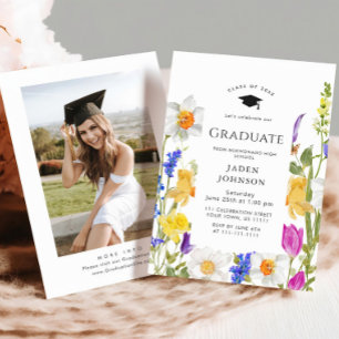 Watercolor Meadow Wildflower Boho Graduation Party Invitation