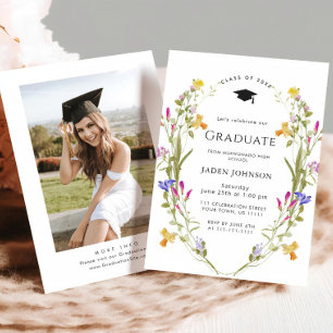 Watercolor Meadow Wildflower Boho Graduation Party Invitation