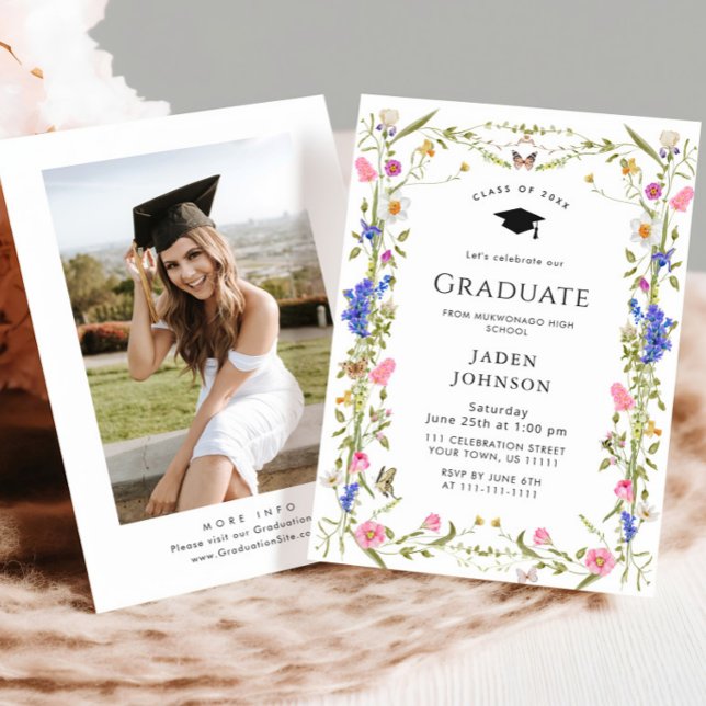 Watercolor Meadow Wildflower Boho Graduation Party Invitation (Creator Uploaded)