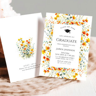 Watercolor Meadow Wildflower Boho Graduation Party Invitation