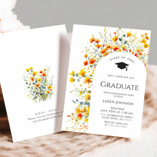 Watercolor Meadow Wildflower Boho Graduation Party Invitation