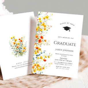 Watercolor Meadow Wildflower Boho Graduation Party Invitation