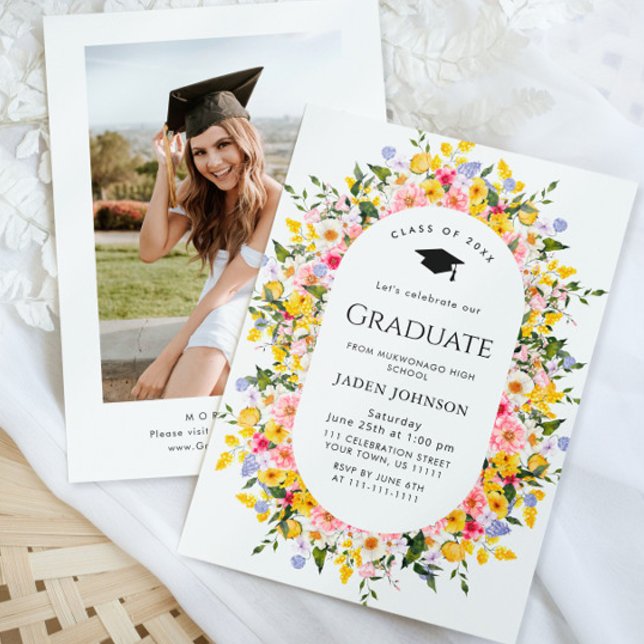 Watercolor Meadow Wildflower Boho Graduation Party Invitation (Creator Uploaded)