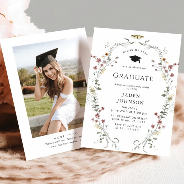 Watercolor Meadow Wildflower Boho Graduation Party Invitation (Creator Uploaded)