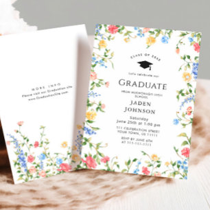 Watercolor Meadow Wildflower Boho Graduation Party Invitation